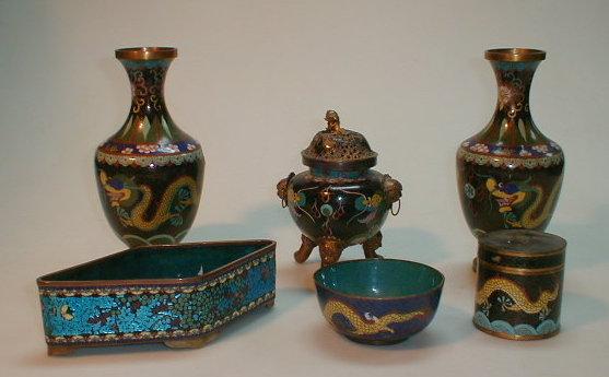 Appraisal: A pair of Chinese cloisonn vases a tripod censor a