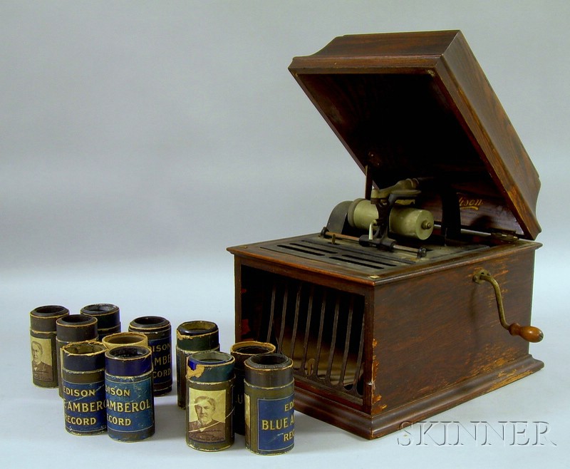 Appraisal: Edison Oak Cased Cylinder Phonograph with Eleven Cylinders