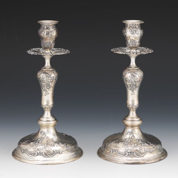 Appraisal: PAIR OF AUSTRO-HUNGARIAN SILVER SHABBAT CANDLESTICKS VIENNA CA - -