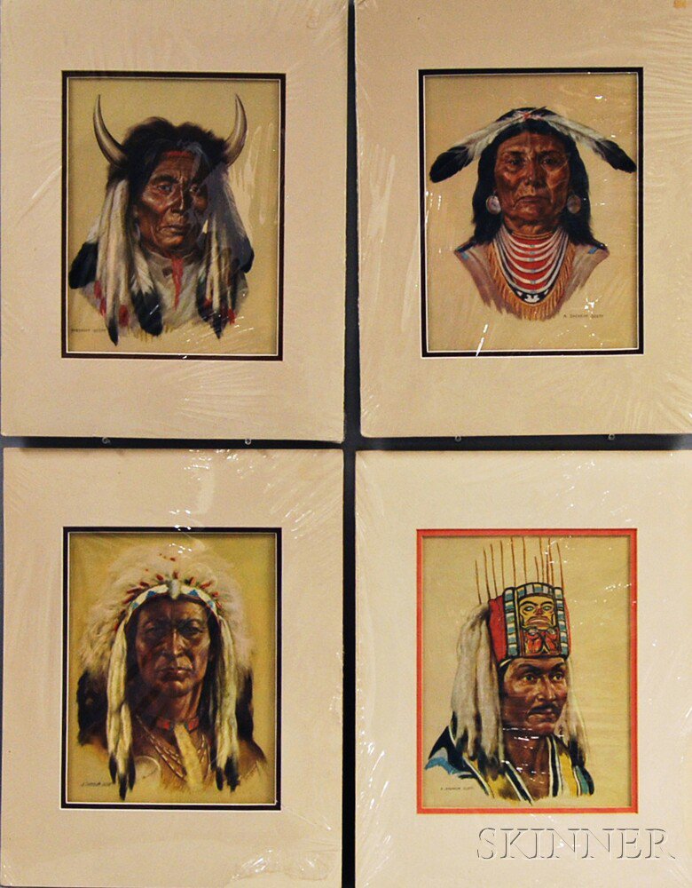 Appraisal: Four Adam Sheriff Scott Photo-reproductions depicting four tribal leaders Estimate