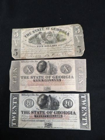 Appraisal: pcs Georgia Confederate Currency and Savannah Augusta and Milledgeville and