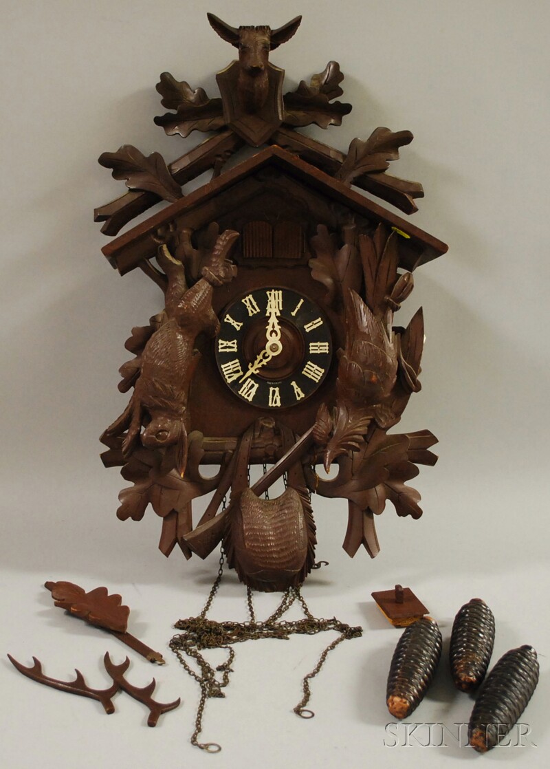 Appraisal: Black Forest Cuckoo Clock skeletonized brass movement stamped Henry Coehler