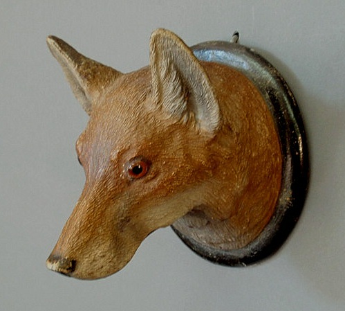 Appraisal: Terracotta fox head with glass eyes and paint decoration h