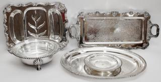 Appraisal: SILVERPLATE TRAYS BOWL FIVE PIECES SILVERPLATE TRAYS BOWL FIVE PIECES