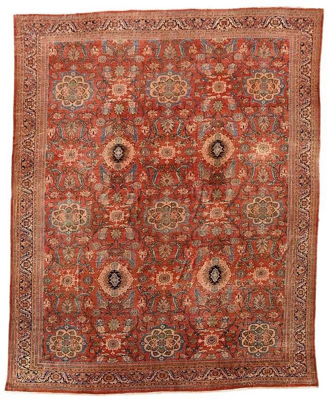 Appraisal: Sultanabad Carpet early th century orange field with palmettes and