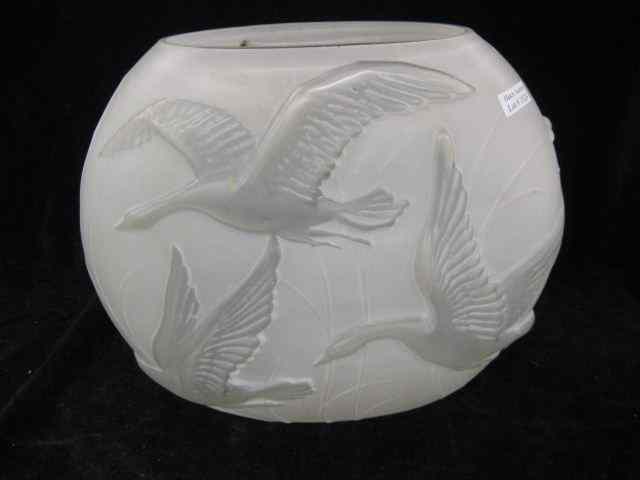 Appraisal: Phoenix Art Glass Vase ''Wild Geese'' white frosted '' x