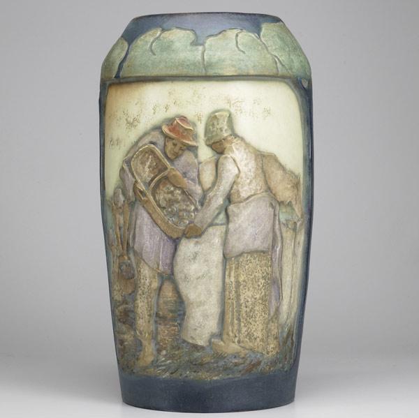 Appraisal: ELVIR OTTO Attr RIESSNER KESSELAmphora ceramic floor vase with peasants