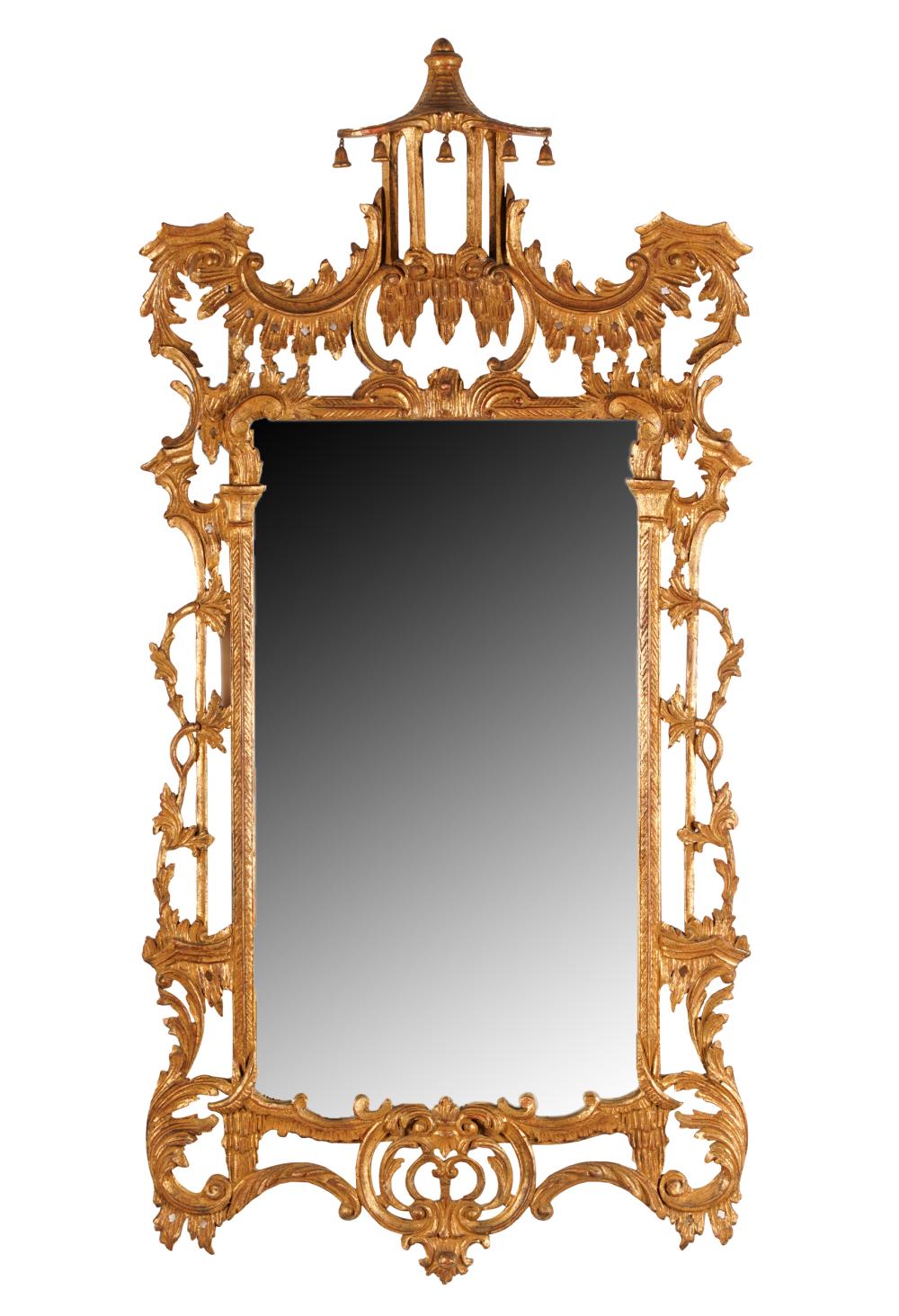 Appraisal: CHINOISERIE GILTWOOD MIRROR th century with flat mirror plate x