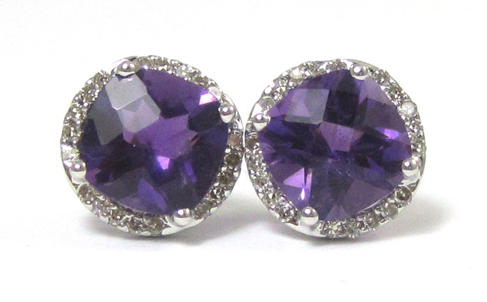 Appraisal: PAIR OF AMETHYST AND DIAMOND EARRINGS each k white gold