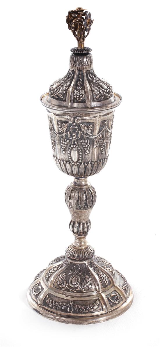 Appraisal: Judaica Portuguese sterling covered cup hanap th century gilt finial