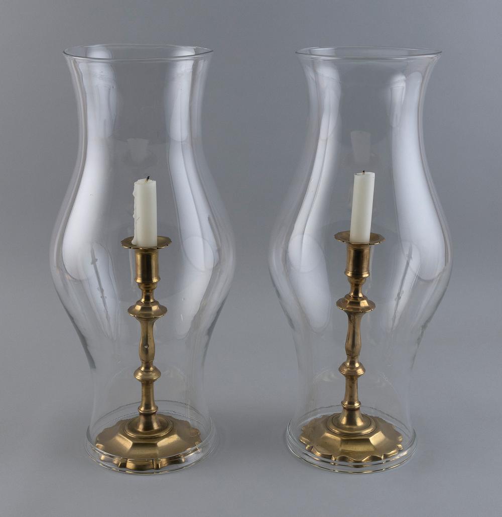 Appraisal: PAIR OF QUEEN ANNE BRASS CANDLESTICKS th Century With a