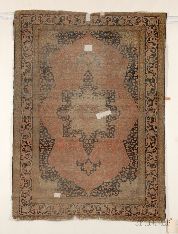 Appraisal: Motasham Kashan Rug Central Persia last quarter th century worn