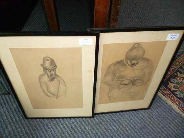 Appraisal: TH CENTURY SCHOOL - Two charcoal drawings one of a