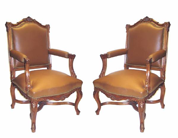 Appraisal: A pair of Louis XV style upholstered fauteuils height in