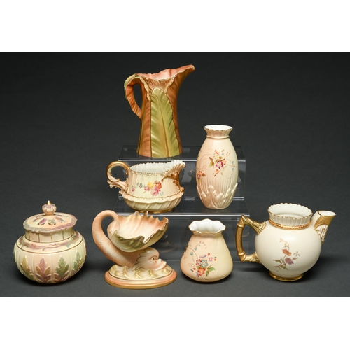 Appraisal: A Royal Worcester shell-on-dolphin and six vases and jugs c