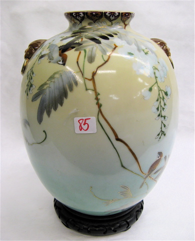 Appraisal: JAPANESE HAND ENAMELED POTTERY VASE with birds and floral branches