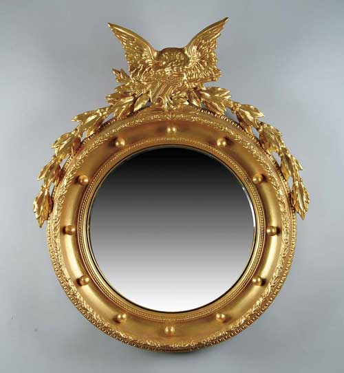 Appraisal: GIRANDOLE ROUND MIRROR WITH AMERICAN EAGLE The spread-winged eagle crest