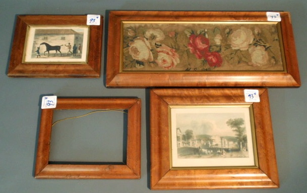 Appraisal: Maple framed needlework two maple framed prints a maple frame