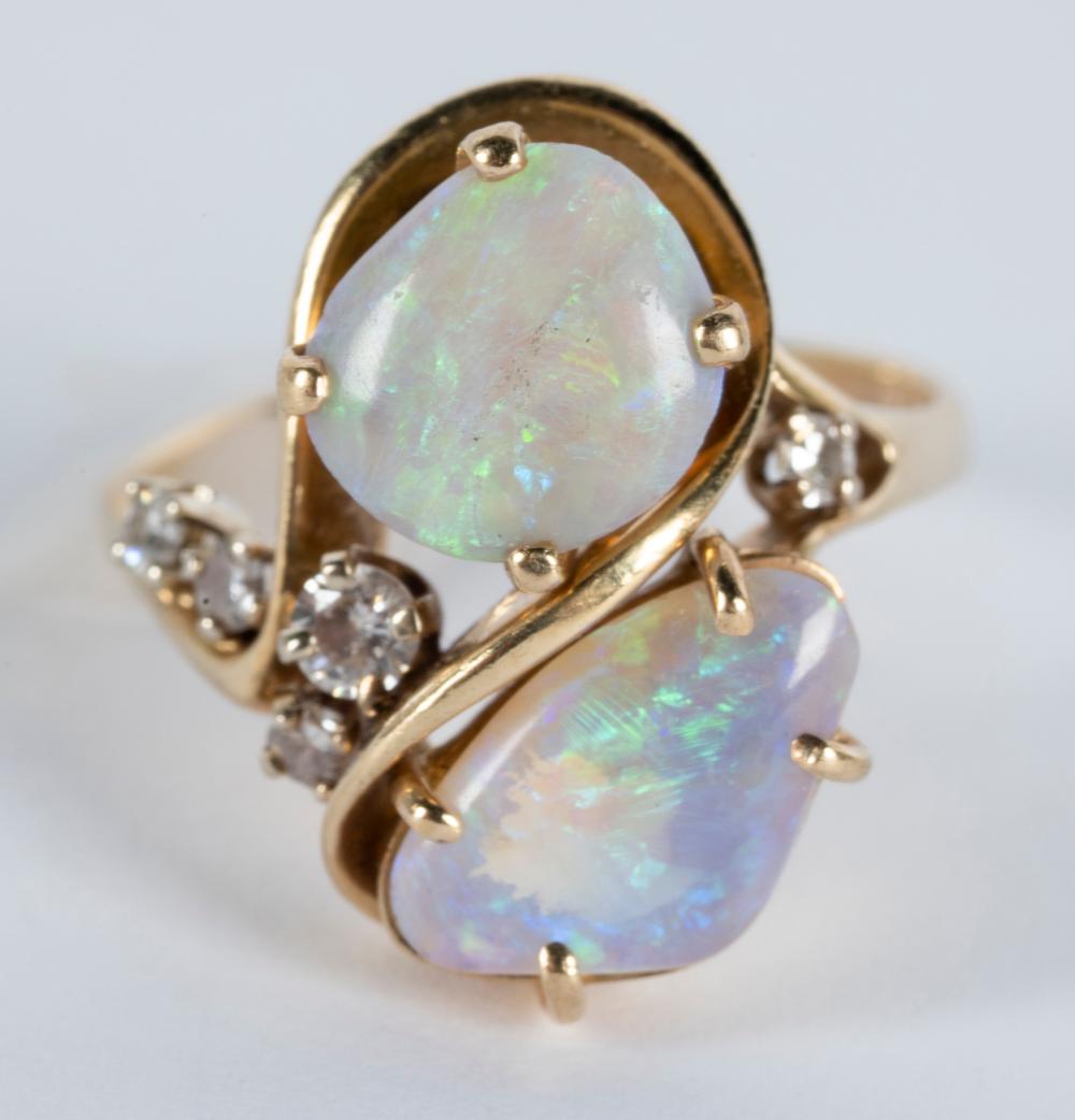 Appraisal: KARAT YELLOW GOLD DIAMOND OPAL RINGconsisting of two freeform cabochon