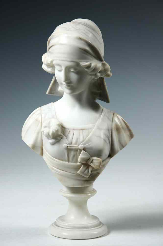 Appraisal: SCULPTURE - Carrera marble two-part female bust depicting a woman