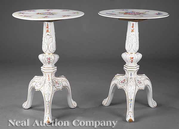 Appraisal: A Pair of Painted Side Tables Inset with Meissen-Style Porcelain