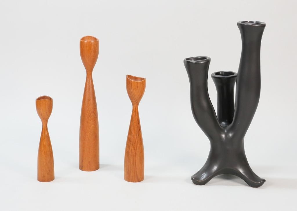 Appraisal: Lot of Scandinavian modern candlesticks Set of wooden candlesticks tallest