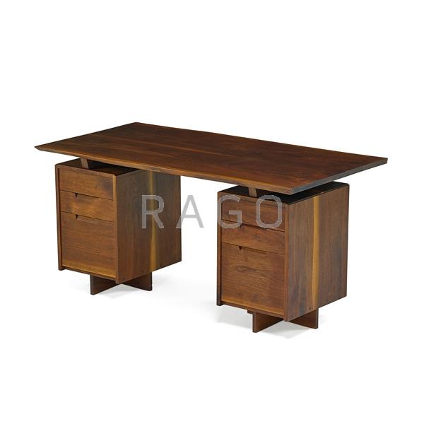 Appraisal: GEORGE NAKASHIMA Walnut double pedestal desk Condition Report Darkened dents