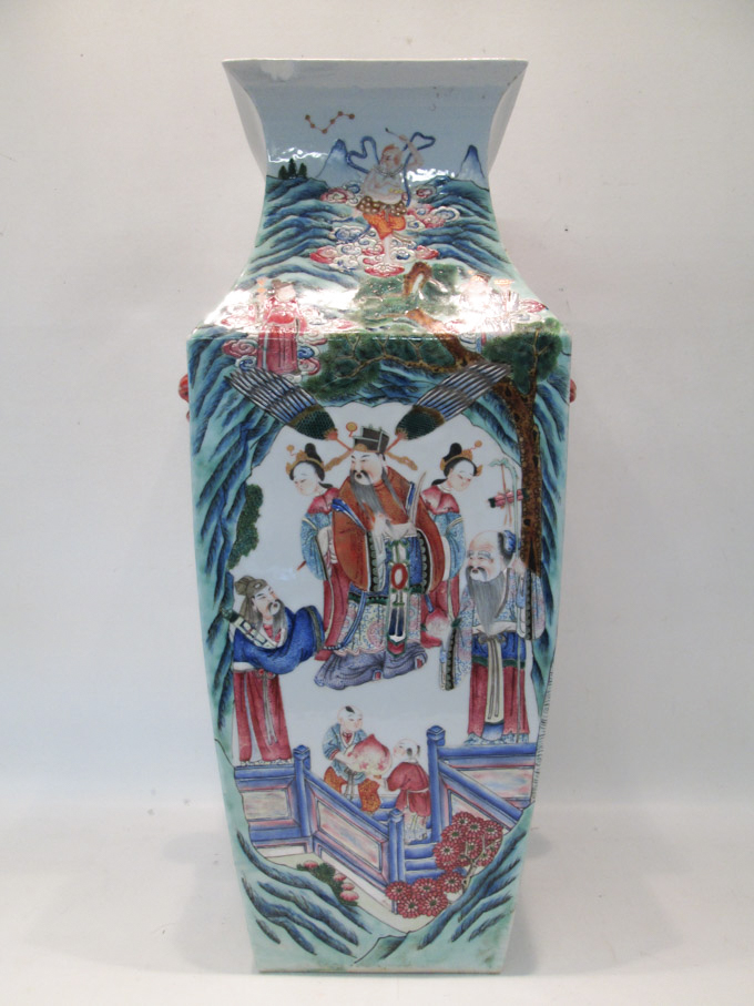 Appraisal: CHINESE PORCELAIN SQUARED VASE with hand painted narrative body and