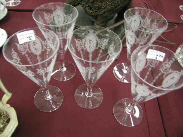 Appraisal: Crystal Goblets etching dancing girl decor