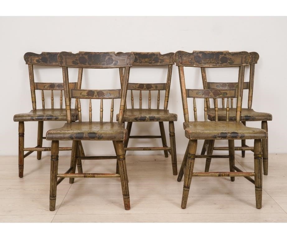 Appraisal: Set of five Pennsylvania half spindle back side chairs circa