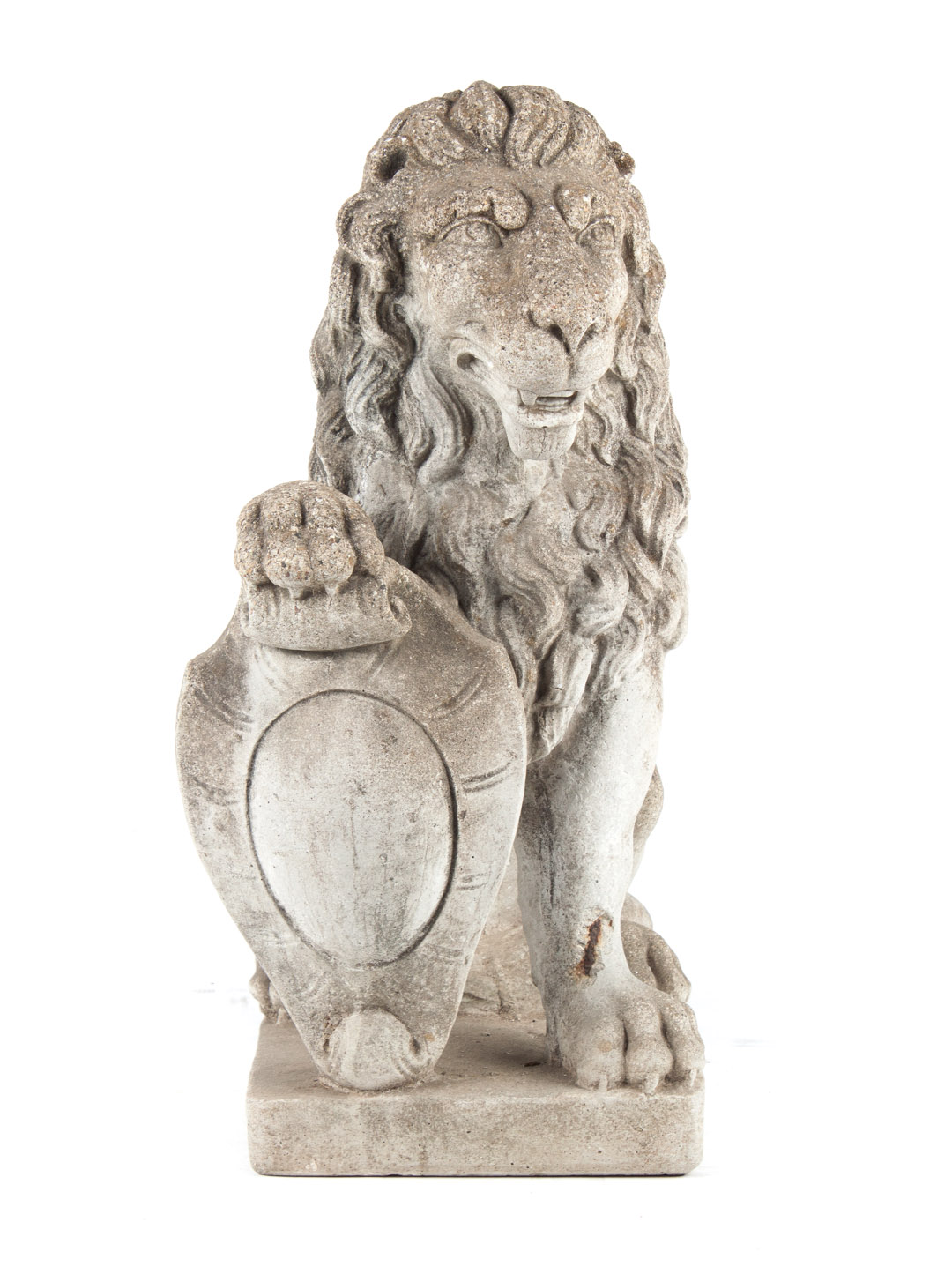 Appraisal: Cast stone lion garden statue modeled as seated lion supporting