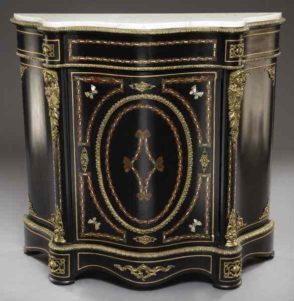 Appraisal: Napoleon III ebonized side cabinet of serpentineform with Carrara marble