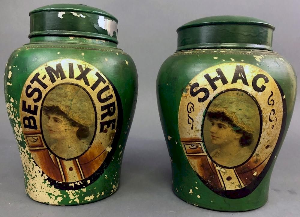 Appraisal: Two Victorian Green Stoneware Apothecary Jars Two Victorian green stoneware