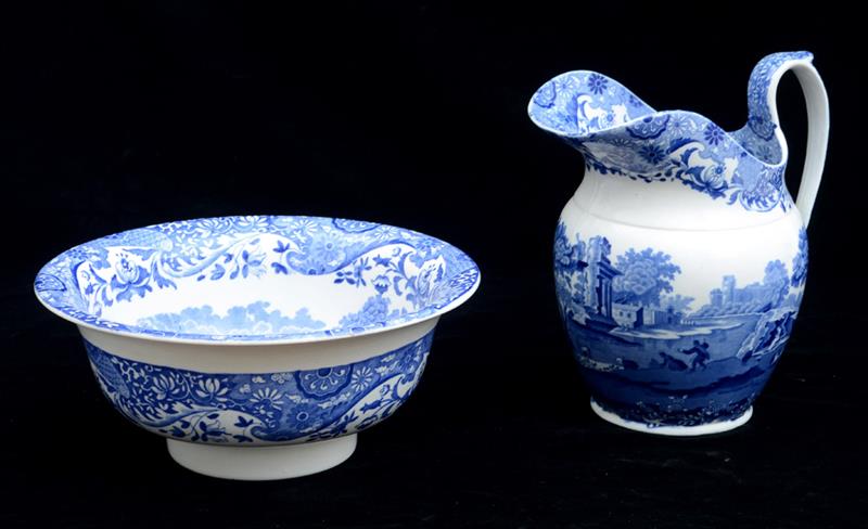 Appraisal: COPELAND BLUE TRANSFER-PRINTED BASIN AND PITCHER IN THE SPODE'S ITALIAN