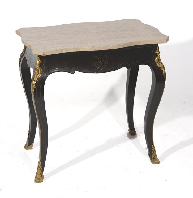 Appraisal: A VICTORIAN EBONISED OCCASIONAL TABLE with marble shape top and