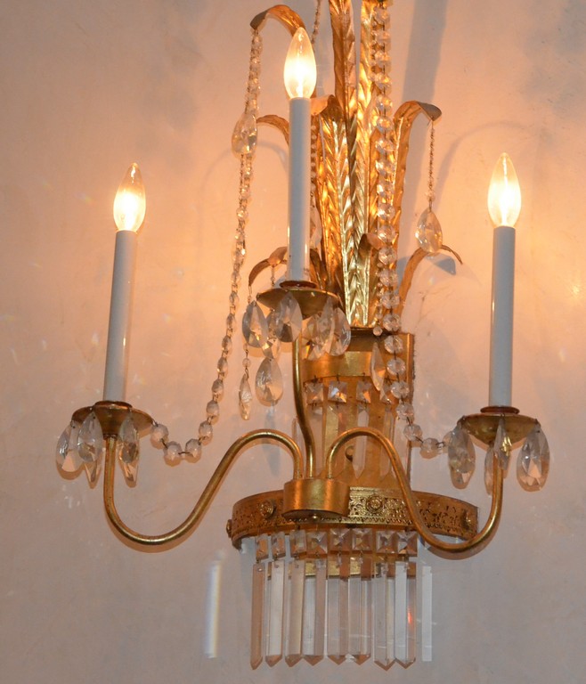 Appraisal: gilt metal sheaf of wheat light wall sconces with crystal