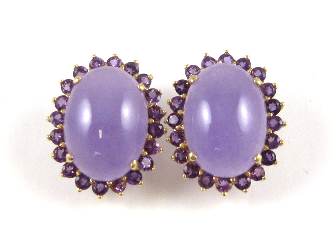 Appraisal: PAIR OF LAVENDER JADE AND AMETHYST EARRINGS each k yellow