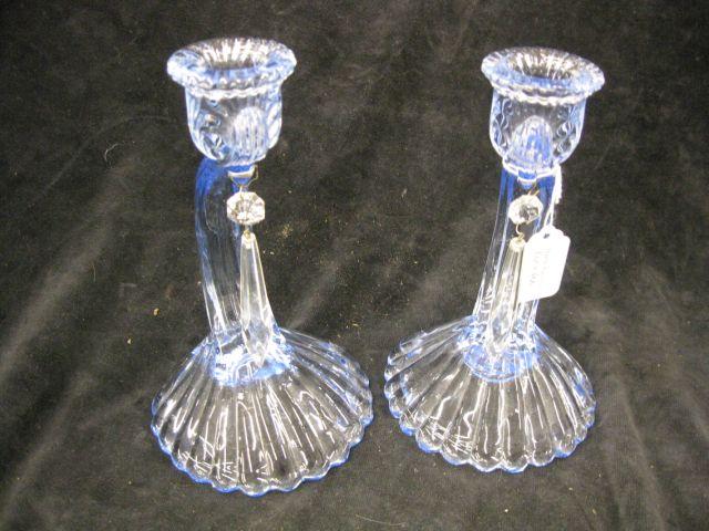 Appraisal: Pair of Cambridge Caprice Candlesticks moonlight blue excellent