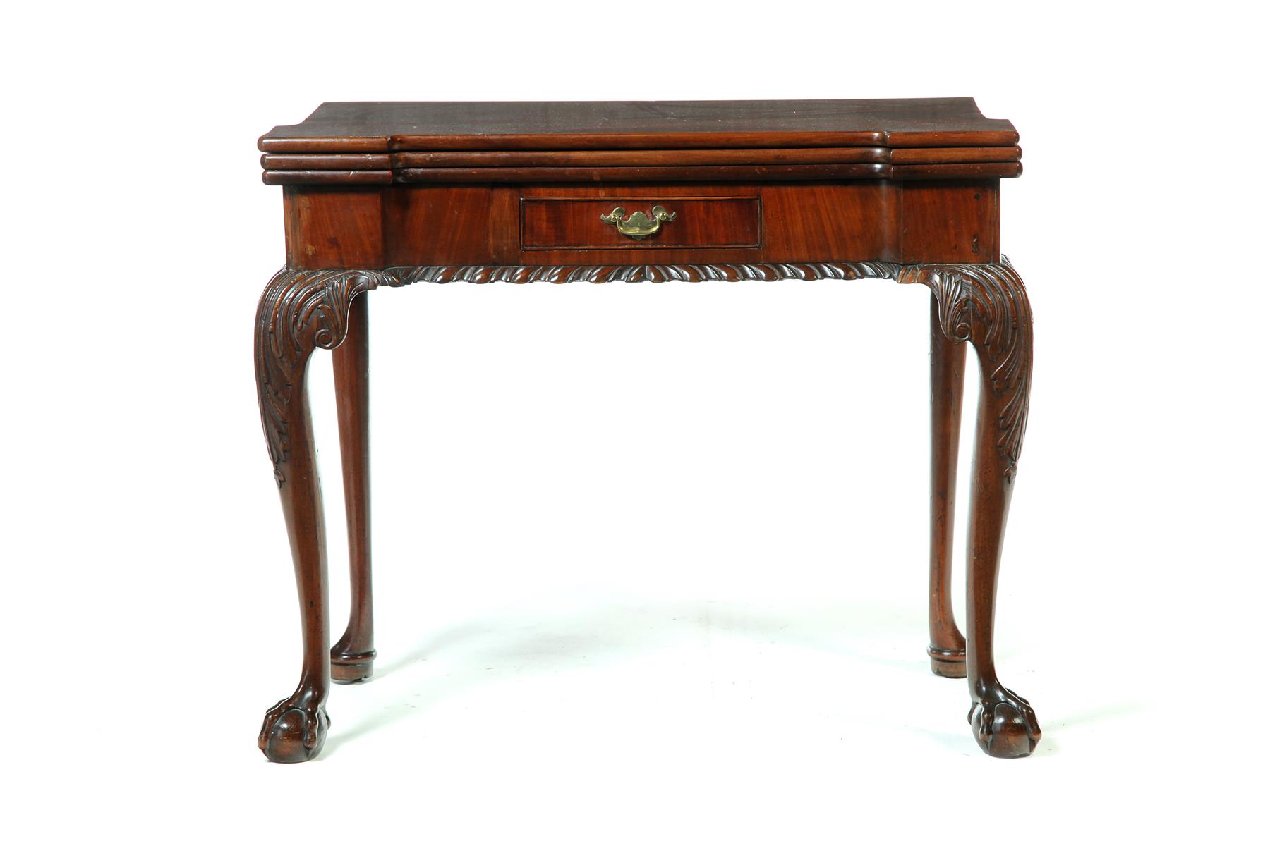 Appraisal: CARVED ENGLISH GEORGE III-STYLE CARD TABLE Late th-early th century