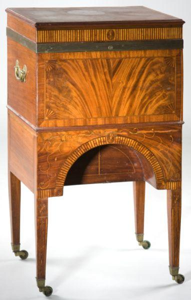 Appraisal: English Hepplewhite Style Inlaid Cellaret late th century figured mahogany