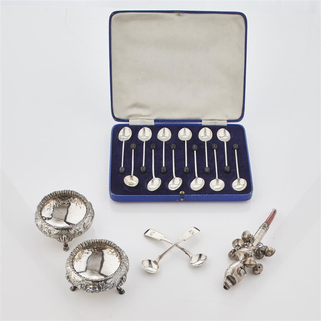 Appraisal: A collection of silver to include a Victorian child's rattle