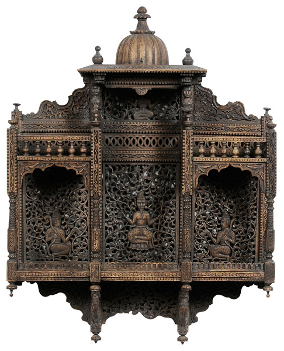 Appraisal: Carved Wood Display Anglo-Indian th century wall mounted domed top