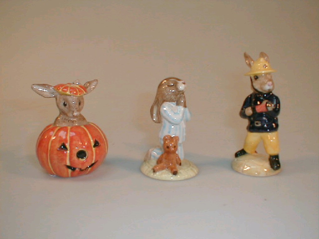 Appraisal: Three Royal Doulton Bunnykins figures - Fireman DB Halloween DB