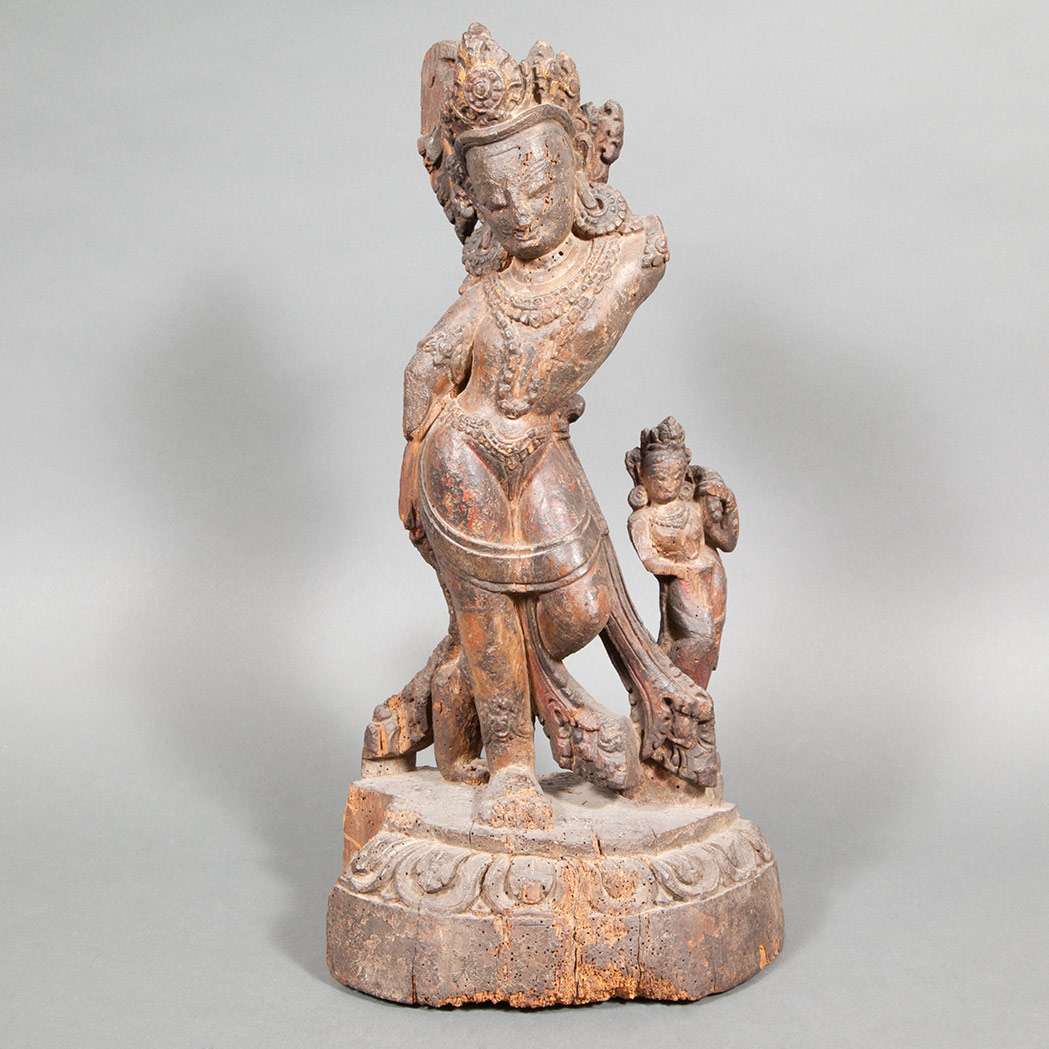 Appraisal: Indian Lacquered Wood Figure of a Dancing Shiva and Attendant