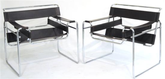 Appraisal: Pair brown leather and chrome Wassily style chairs remainder of