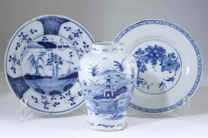 Appraisal: Three English Delft Blue and White Items th century a