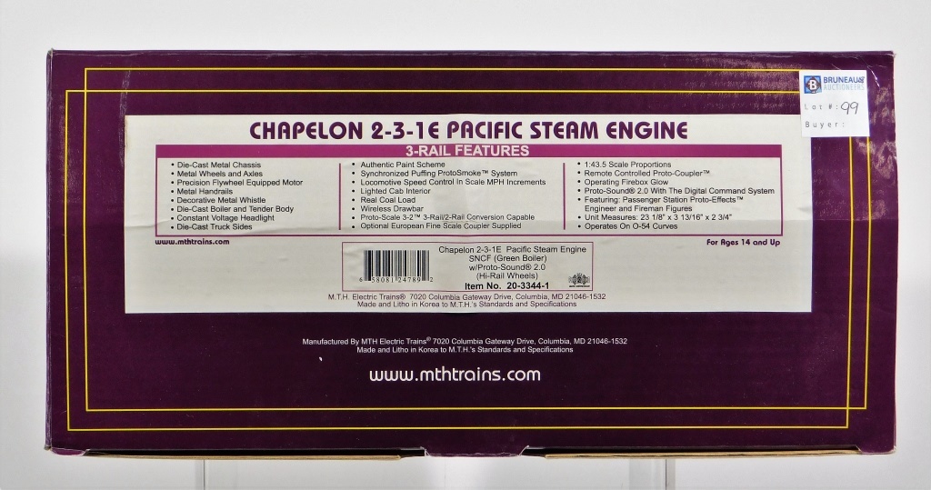 Appraisal: MTH CHAPELON - - E PACIFIC STEAM ENGINE TRAIN United