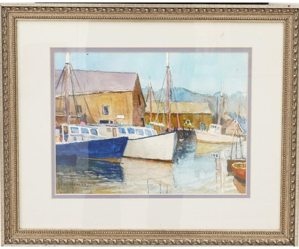 Appraisal: Lee Everett artist framed and matted watercolor of fishing boats