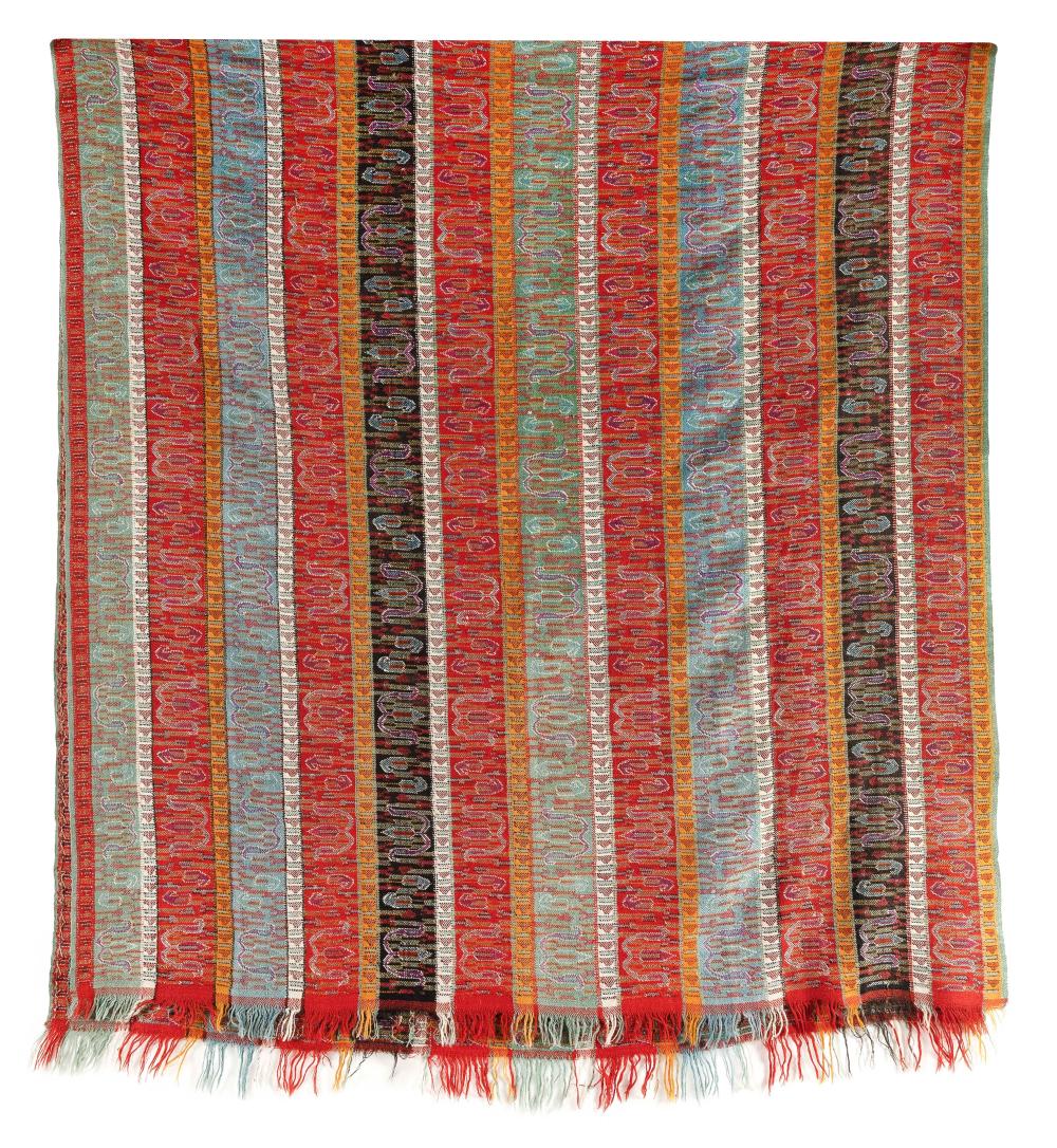 Appraisal: COLORFUL HANDWOVEN WOOL TAPESTRY EARLY TH CENTURY X EXCLUDING FRINGE