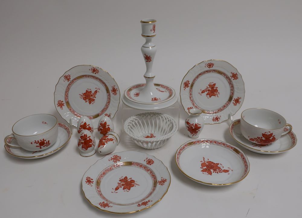 Appraisal: Herend Red Chinese Bouquet - pcs three shallow bowls one